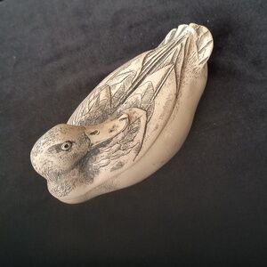 Vintage Comoy's of London carved and faux-scrimshaw mallard duck trinket box